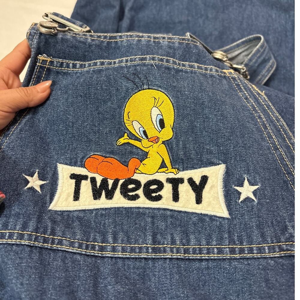 Tweety Bird Vintage Warner Bros Women’s Medium Denim Embroidered Overalls Retro - Picture 2 of 10